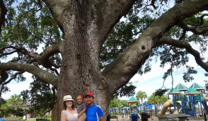 We're standing in front of what is purported to be a 500-year-old live oak near the Atlantic Ocean. What a great spot to relax for a moment!